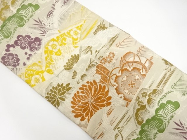 JAPANESE KIMONO / ANTIQUE CRANE / FLOWER PATTERN WOVEN READING BOOK MA